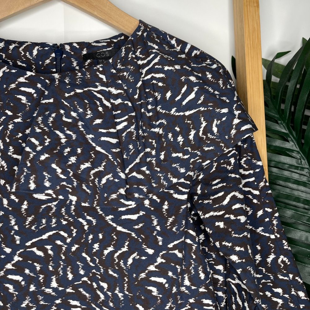 SOLD COS Blue Maroon Print Top Blouse Size 34 6 Cotton Frill Ruffle Long Sleeve - Picture 6 of 9